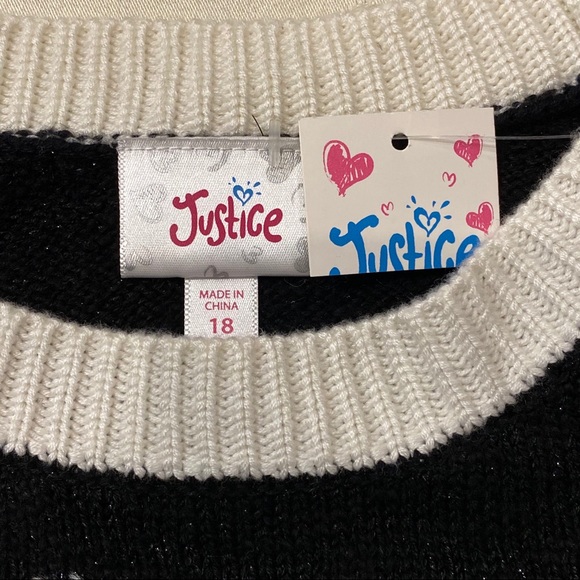 2/$18 Justice Sweater Black and White “cute” Knit Girls XL - Picture 4 of 4